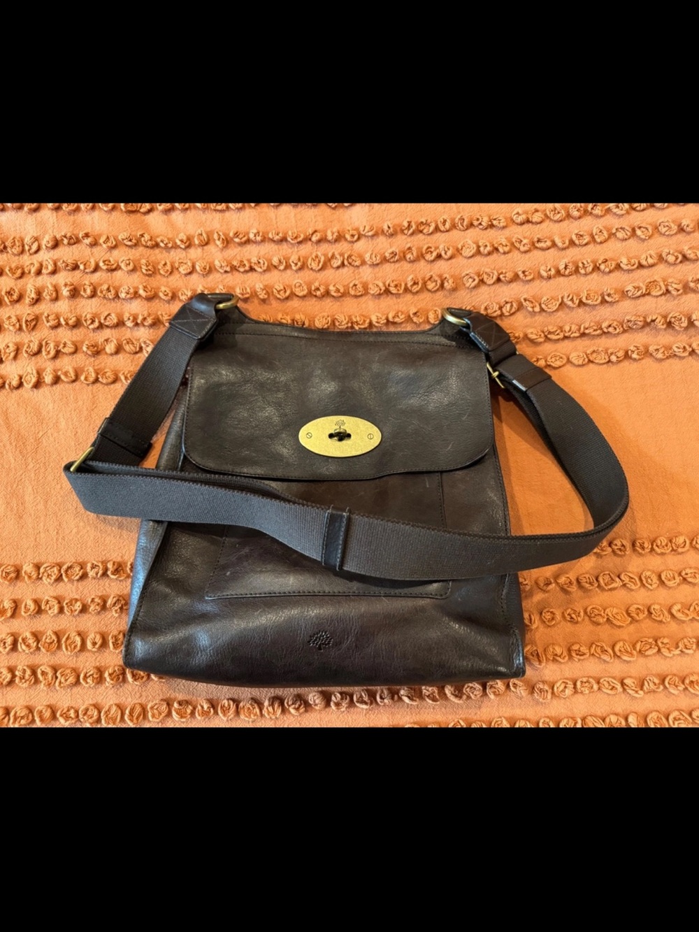 Mulberry Dark Brown Leather Messenger Bag with Gold Turn-Lock